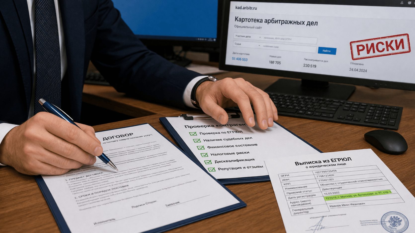 Проверка контрагента: выписка из ЕГРЮЛ, Картотека арбитражных дел и чек-лист рисков для должной осмотрительности при заключении договора.
